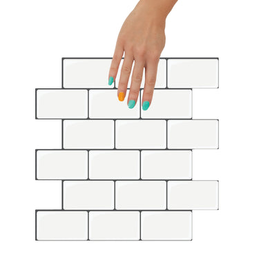 Subway Wall Tile Classic | White with Almost Black Grout -4-Pack